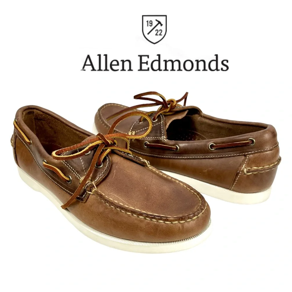Allen Edmonds Men 9D‎ Maritime Brown Leather Slip On Boat Shoes